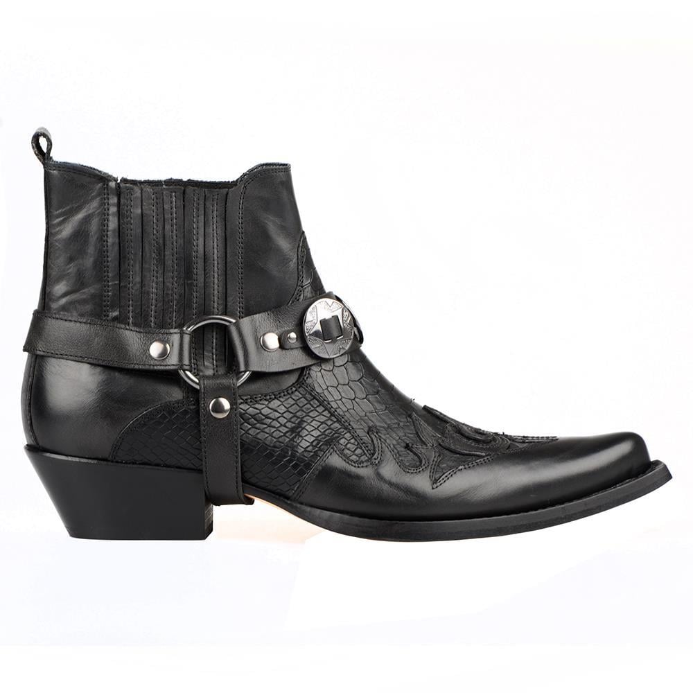 Black Leather Men's Western Cowboy Ankle Boots