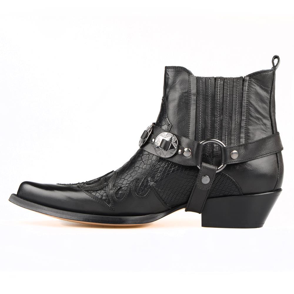 Black Leather Men's Western Cowboy Ankle Boots