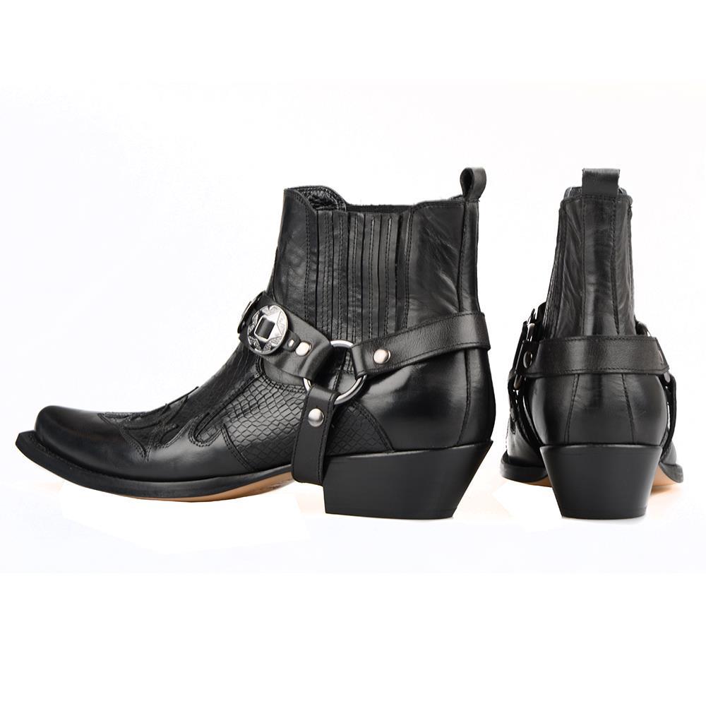 Black Leather Men's Western Cowboy Ankle Boots