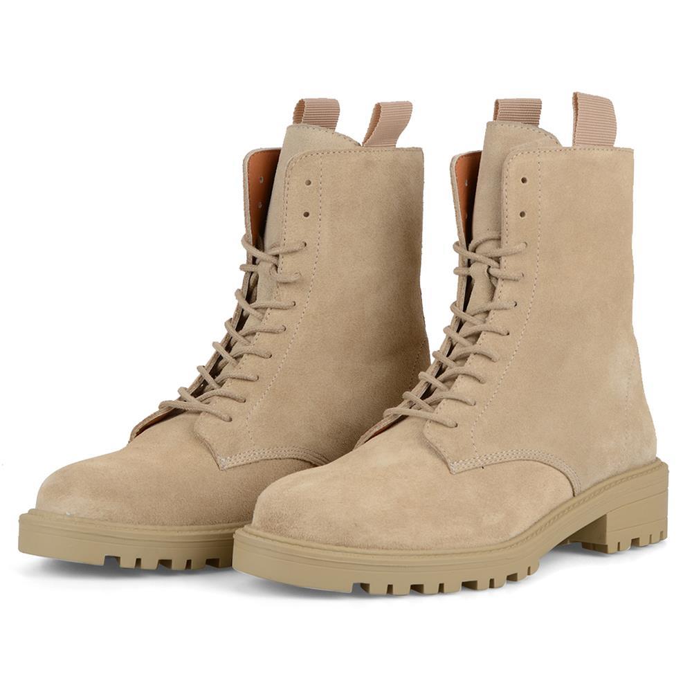 Women's Military Boots Lace Up Ankle Boots Suede Beige