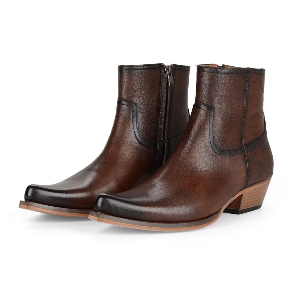 Tan Leather Men's Cowboy Ankle Boots