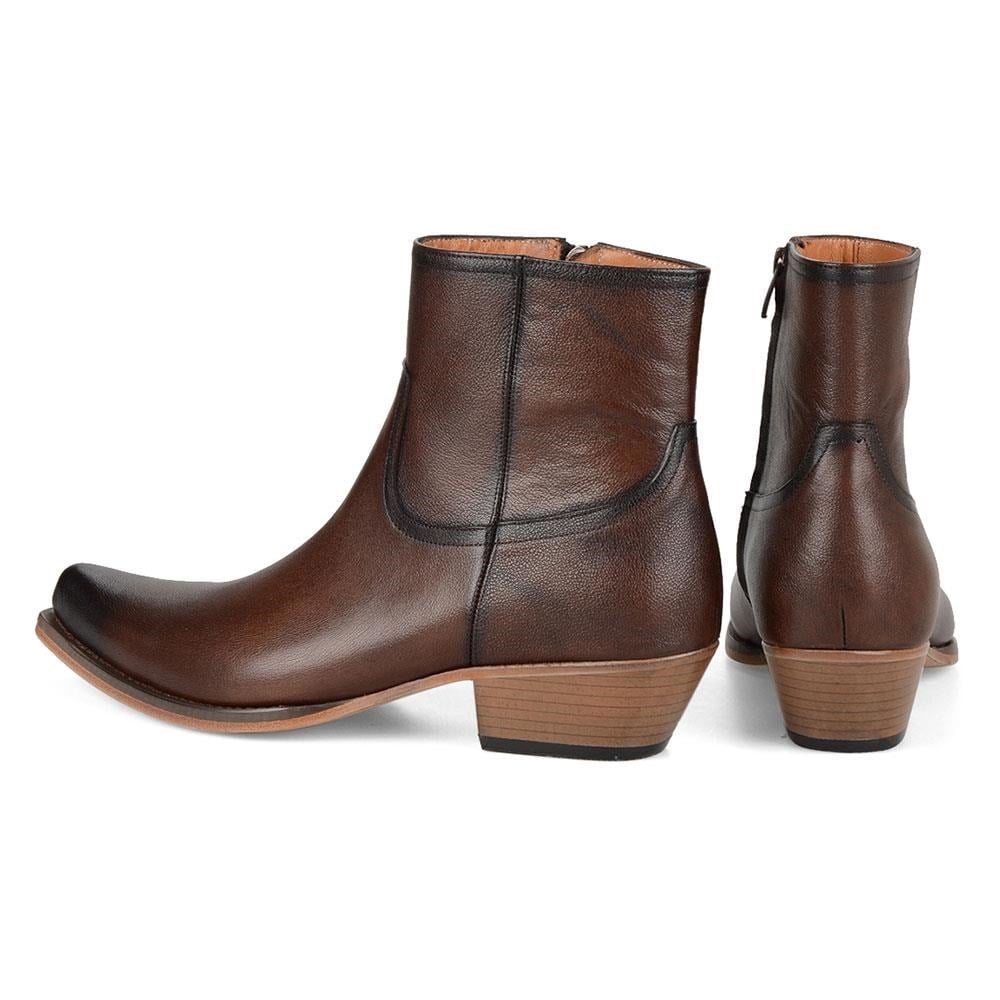 Tan Leather Men's Cowboy Ankle Boots