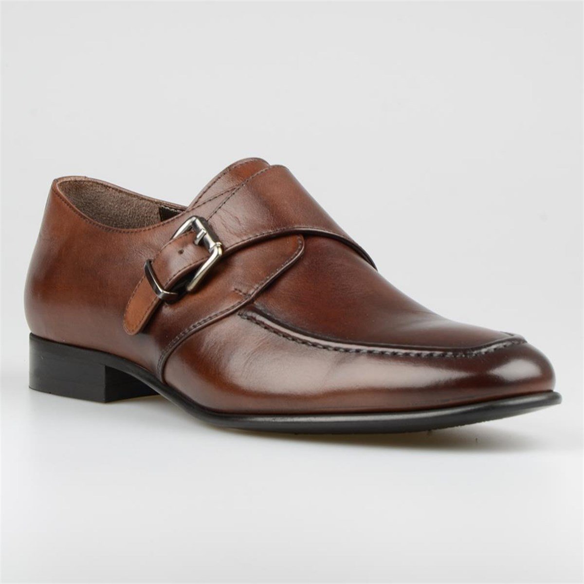Brown Men's Leather Buckle Detailed Classic Shoes