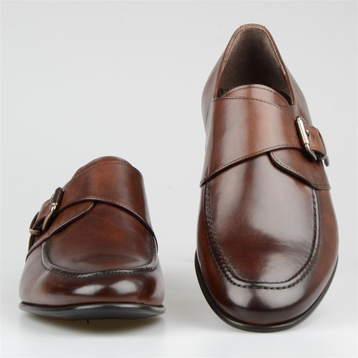 Brown Men's Leather Buckle Detailed Classic Shoes