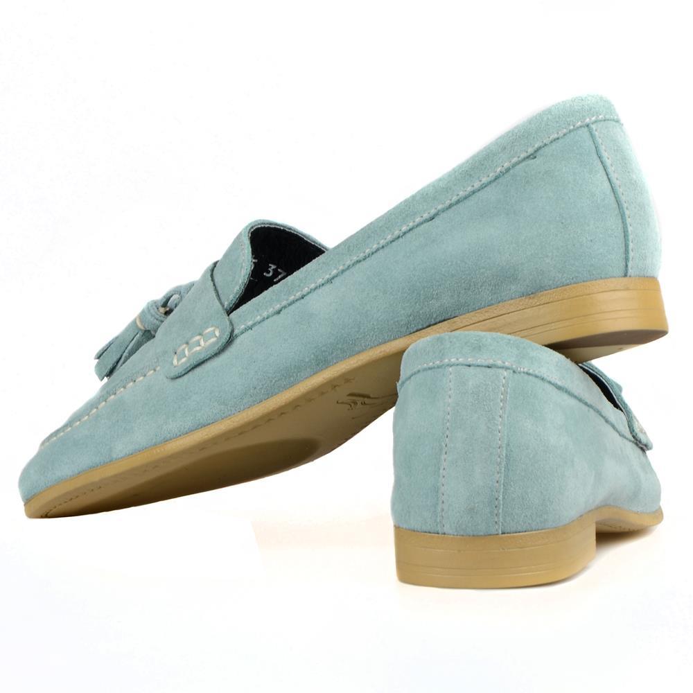 Turquoise Blue Women Loafers Cow Suede
