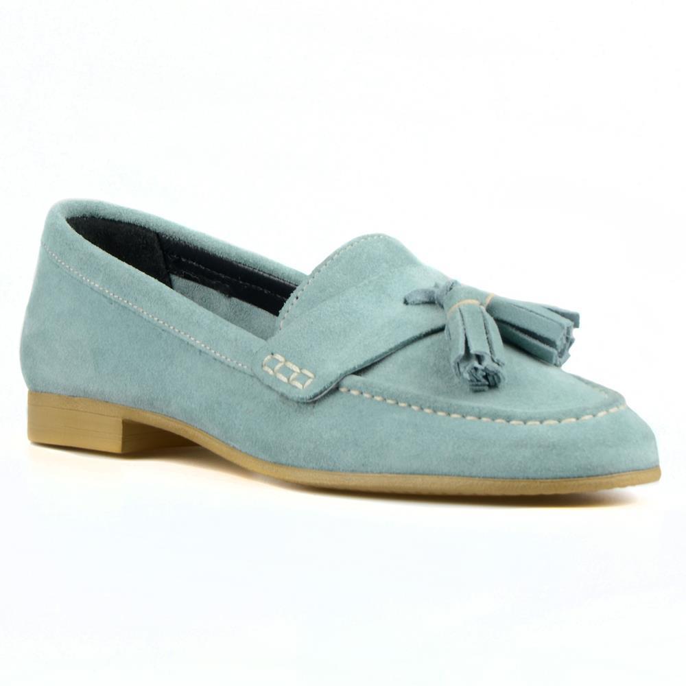 Turquoise Blue Women Loafers Cow Suede