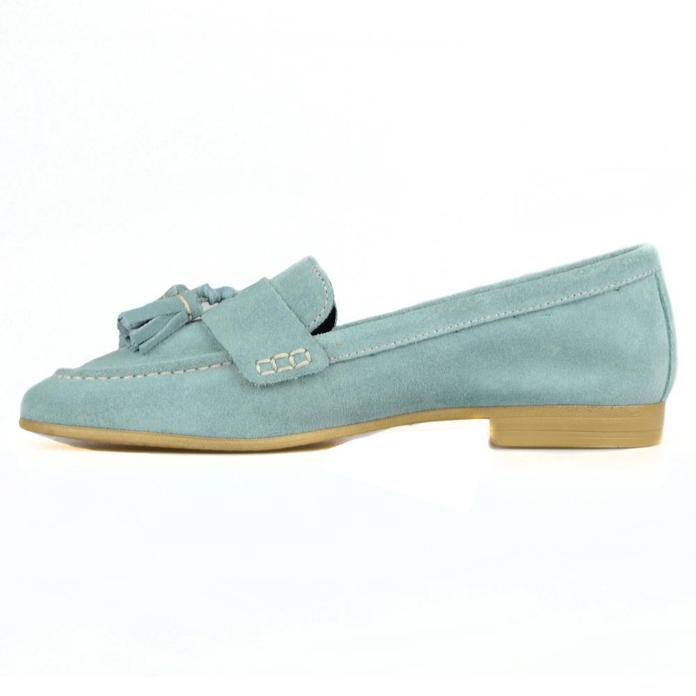 Turquoise Blue Women Loafers Cow Suede