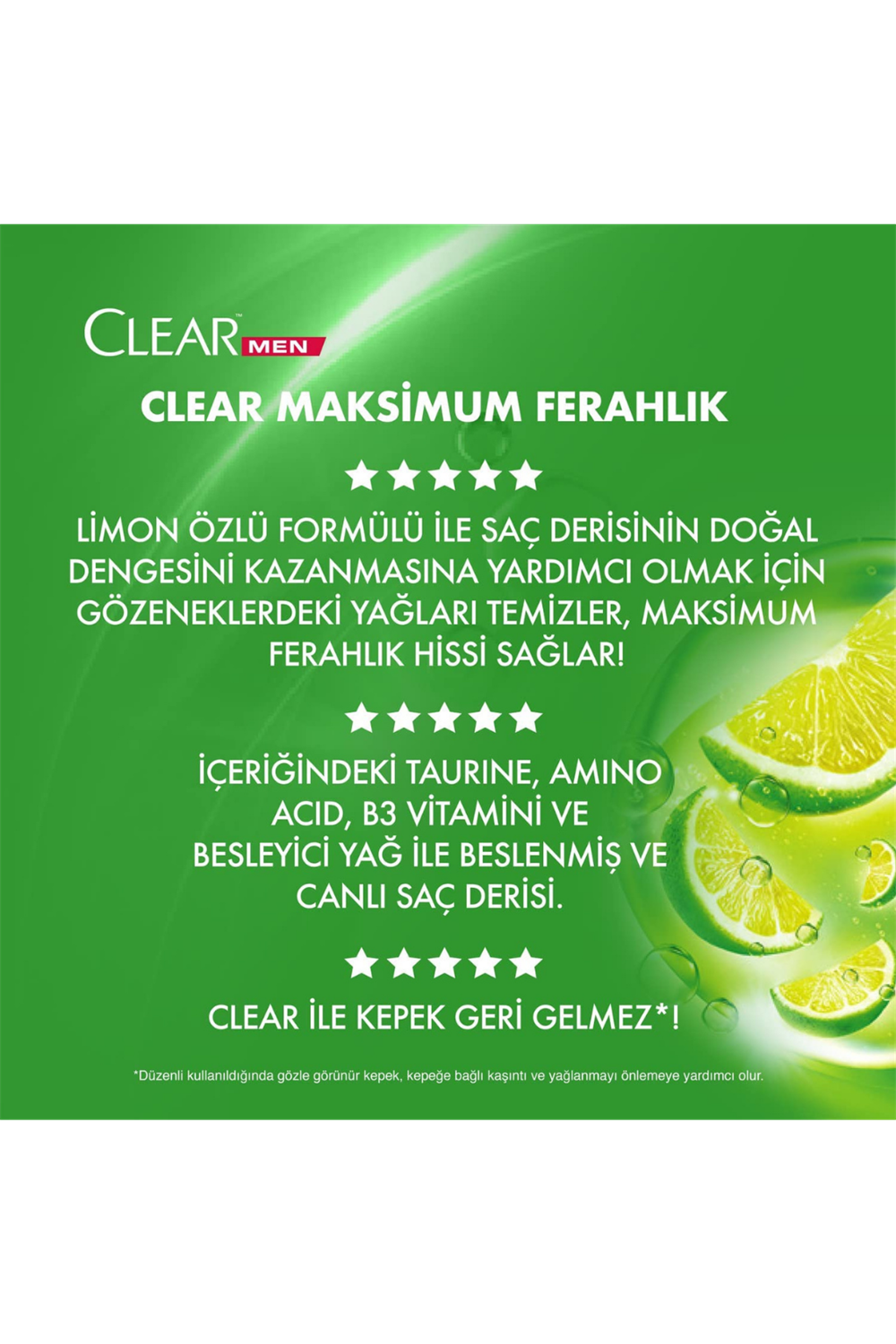 Clear Men Kepeğe Karşı Etkili Şampuan Maksimum Ferahlık Yağlı Saç Derisi İçin Limon Özlü 485 ML