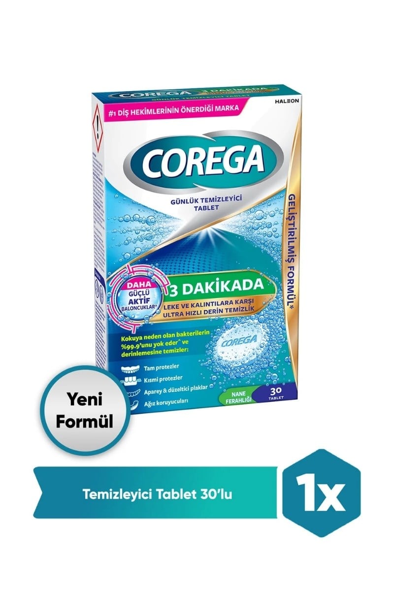 Corega 3 Dakikada Günlük Temizleyici Tablet 30 Adet - Nane Ferahlığı