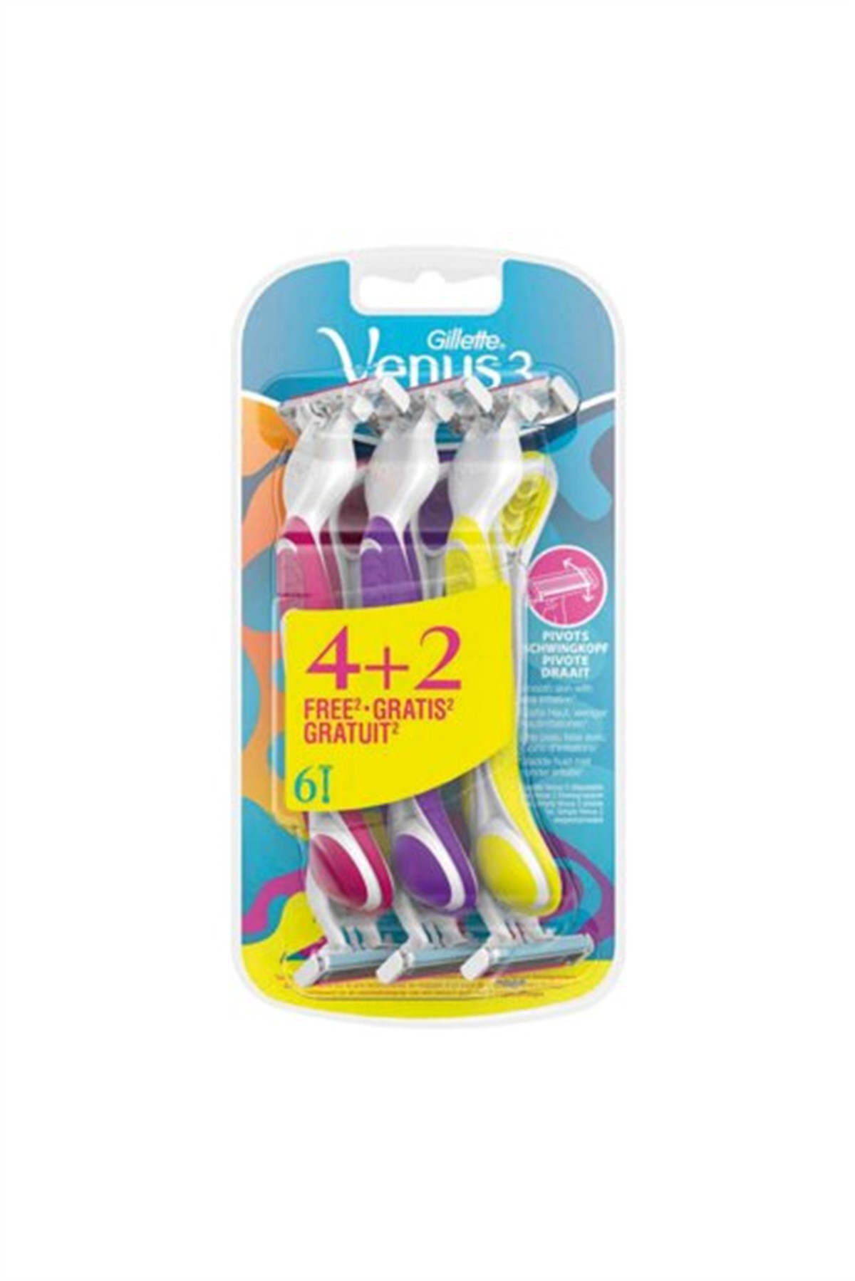 Gillette Venus 3 Renkli Kullan At 4+2 6'lı Tıraş Bıçağı