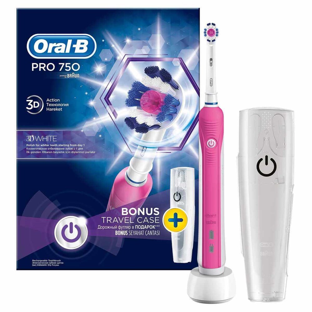 Oral-B Pro 750 Şarj Edilebilir Diş Fırçası Cross Action Pembe Seyahat Kabı Hediyeli