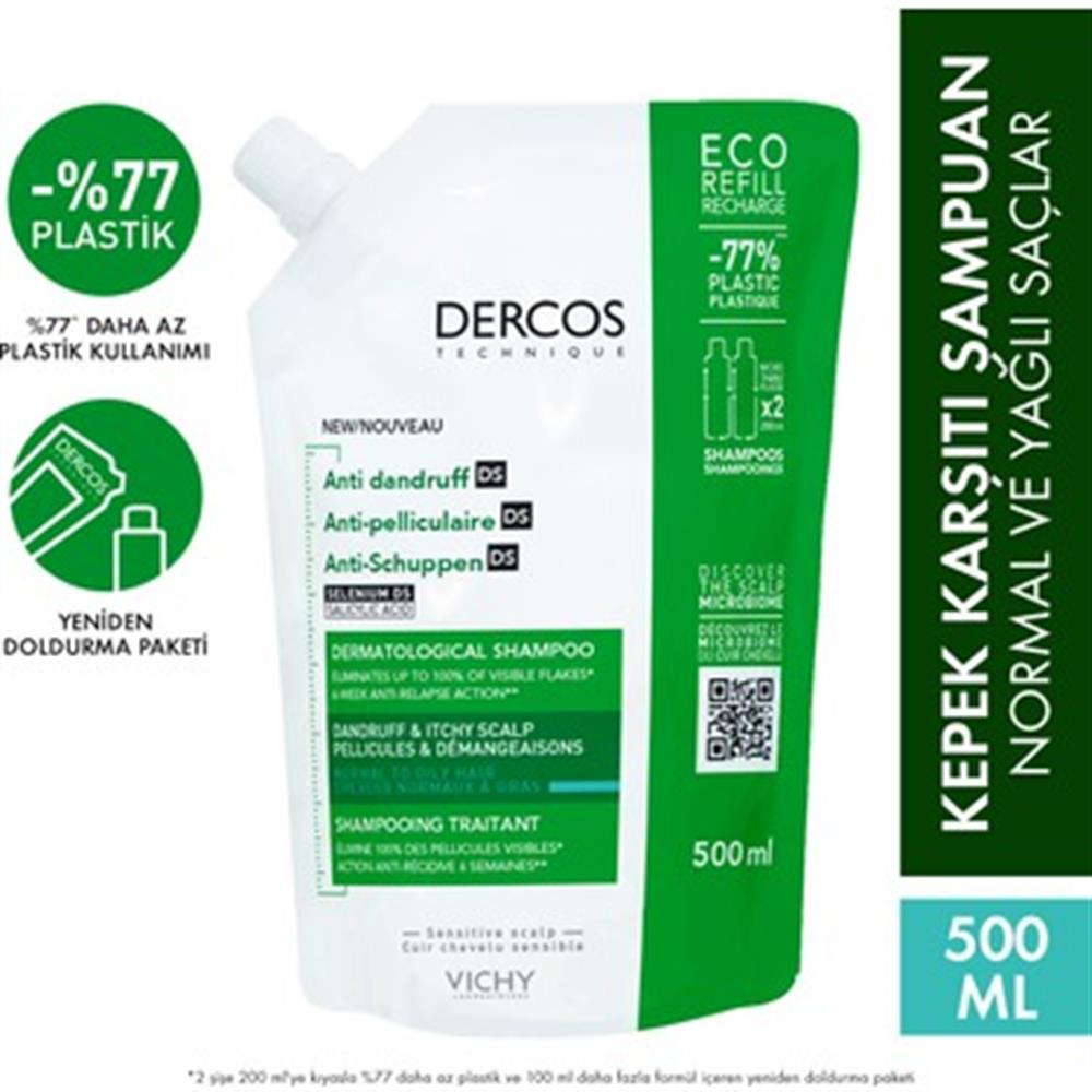 Vichy Dercos Kepek Şampuanı Normal ve Yağlı Saçlar İçin Yeniden Dolum Paketi 500 ml