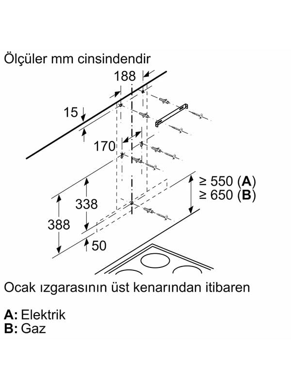 Bosch DWB67BK20T 60 cm Duvar Tipi Davlumbaz Beyaz