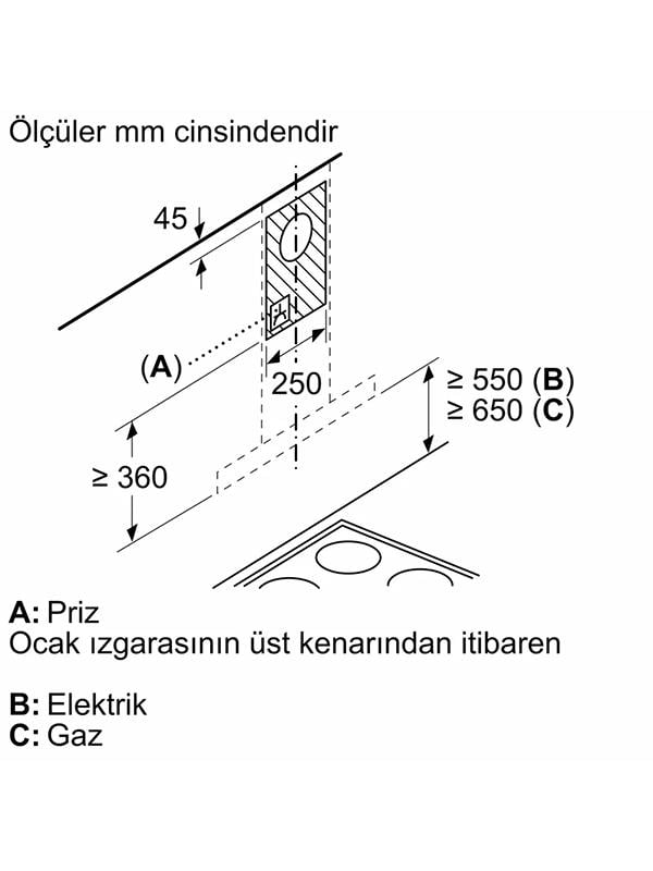 Bosch DWB67BK70T 60 cm Duvar Tipi Davlumbaz Antrasit Gri
