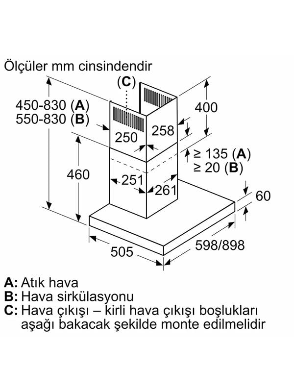 Bosch DWB67BK70T 60 cm Duvar Tipi Davlumbaz Antrasit Gri