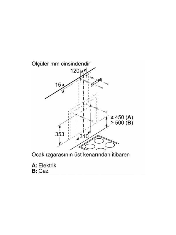 Bosch DWF65AJ60T 60 cm Cam Davlumbaz Siyah