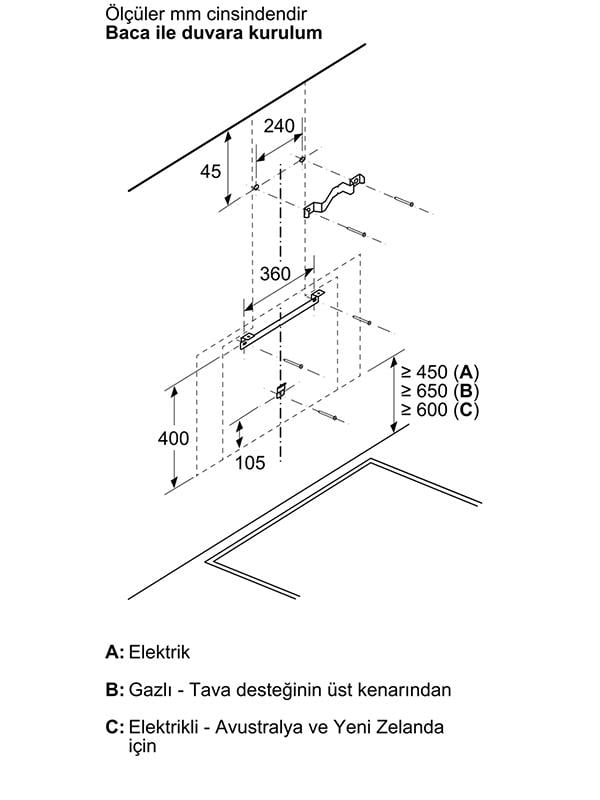 Bosch DWK91LT60 90 cm Duvar Tipi Davlumbaz Siyah Cam