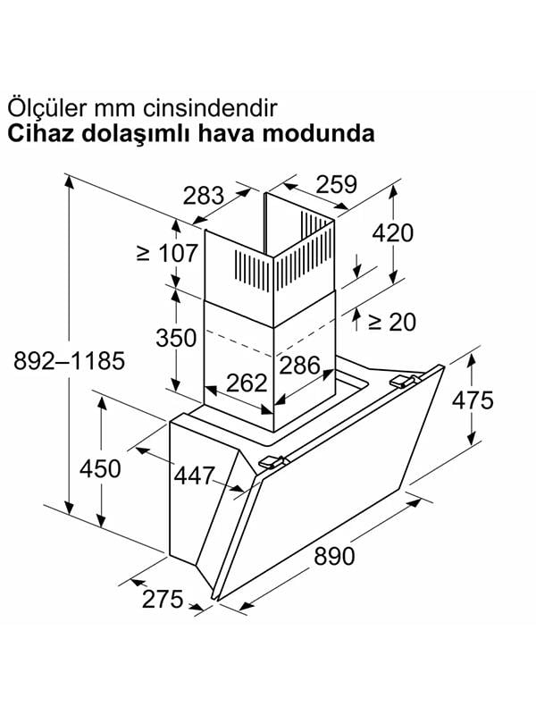 Bosch DWK91LT60 90 cm Duvar Tipi Davlumbaz Siyah Cam