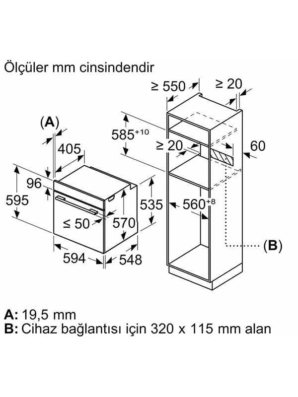 Bosch HUA736EV0T Buhar Destekli Ankastre Fırın 60 x 60 cm Beyaz