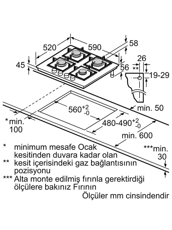 Bosch PNN6B9P40O 60 cm Cam Ankastre Gazlı Ocak Antrasit Gri