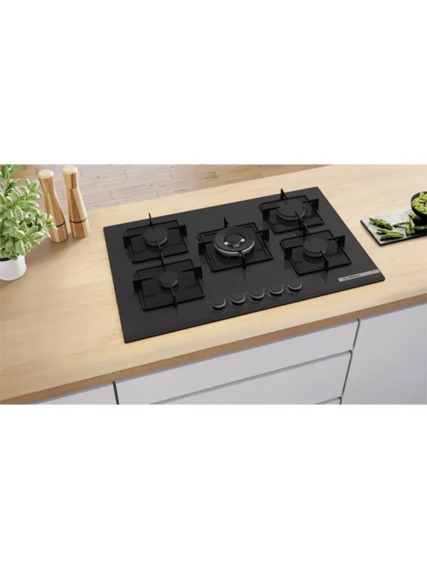 Bosch PNQ7B6P30O 75 cm Cam Ankastre Gazlı Ocak Siyah