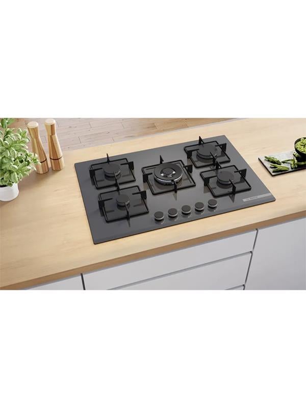 Bosch PNQ7B9P30O 75 cm Cam Ankastre Gazlı Ocak Antrasit Gri