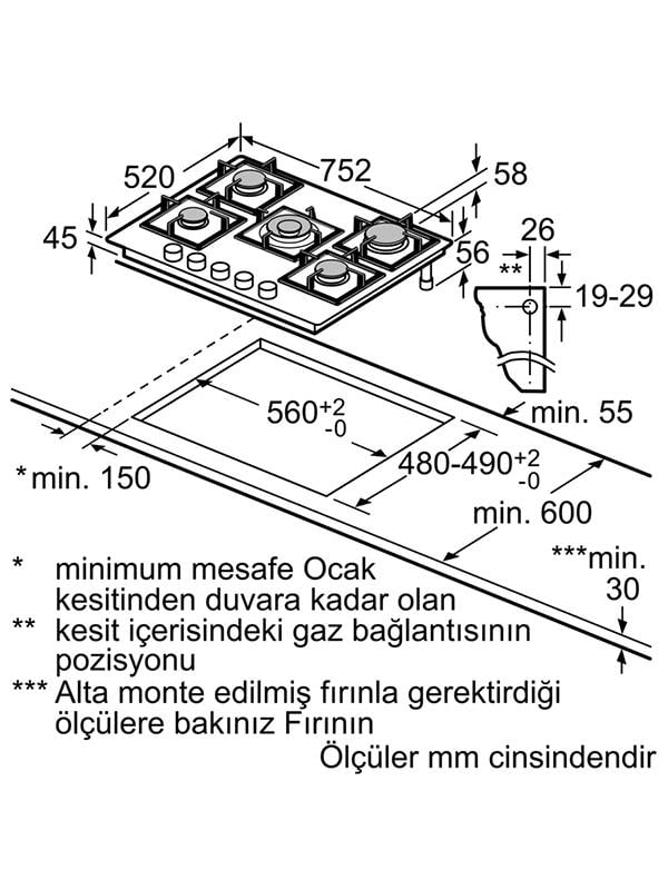 Bosch PNQ7B9P30O 75 cm Cam Ankastre Gazlı Ocak Antrasit Gri