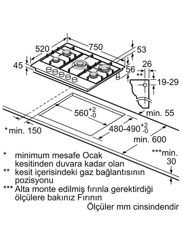 Bosch PNQ7B9P30O 75 cm Cam Ankastre Gazlı Ocak Antrasit Gri
