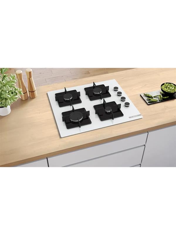 Bosch POP6C2P30O 60 cm Cam Ankastre Gazlı Ocak Beyaz