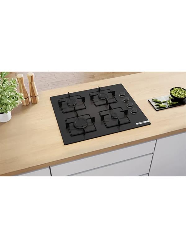Bosch POP6C6P30O 60 cm Cam Ankastre Gazlı Ocak Siyah