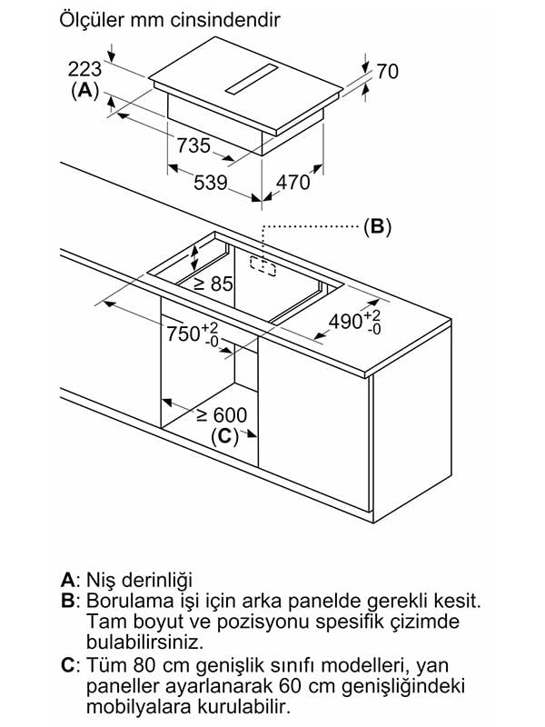 Bosch PVS811B16E Davlumbaz Entegreli İndüksiyon Ocak, 80cm, Çerçevesiz Yüzey