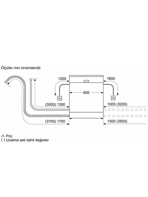Bosch SMI4IKB50T Yarı Ankastre Bulaşık Makinesi, 60cm, Siyah