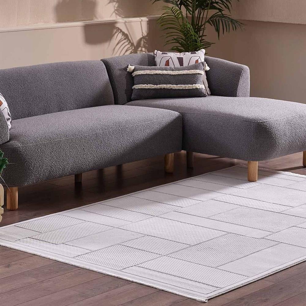 Gümüş Suyu Deco Avior 17612 Krem Geometrik Desenli Halı Krem