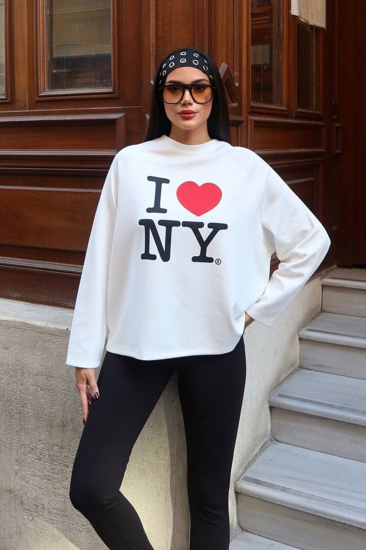 Baskı Detay Oversize Sweater-Ekru EKRU