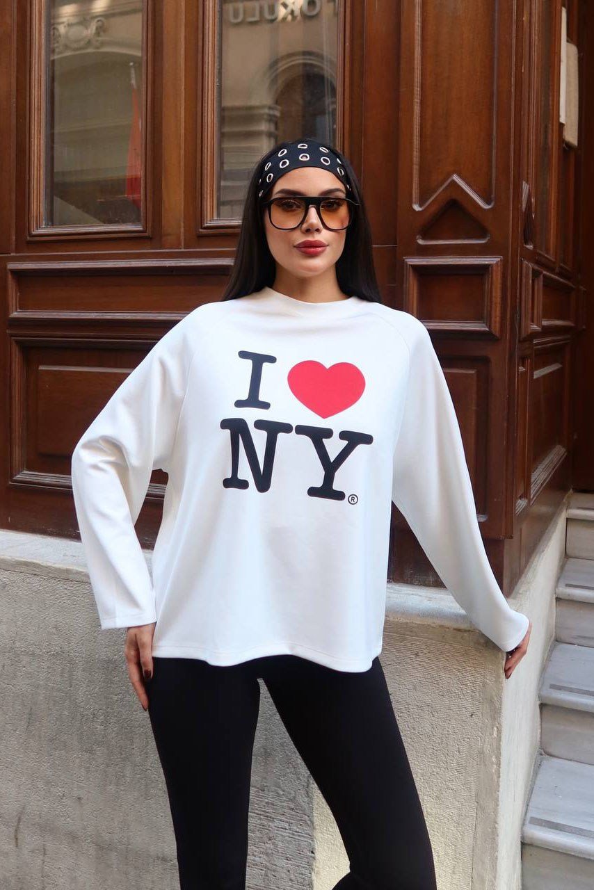 Baskı Detay Oversize Sweater-Ekru EKRU