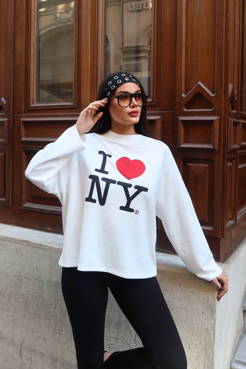 Baskı Detay Oversize Sweater-Ekru EKRU
