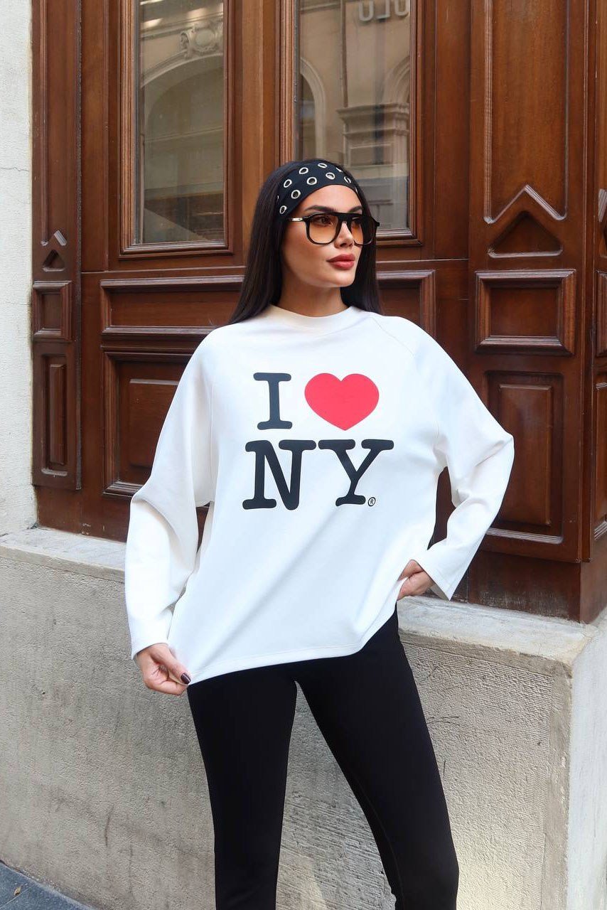 Baskı Detay Oversize Sweater-Ekru EKRU