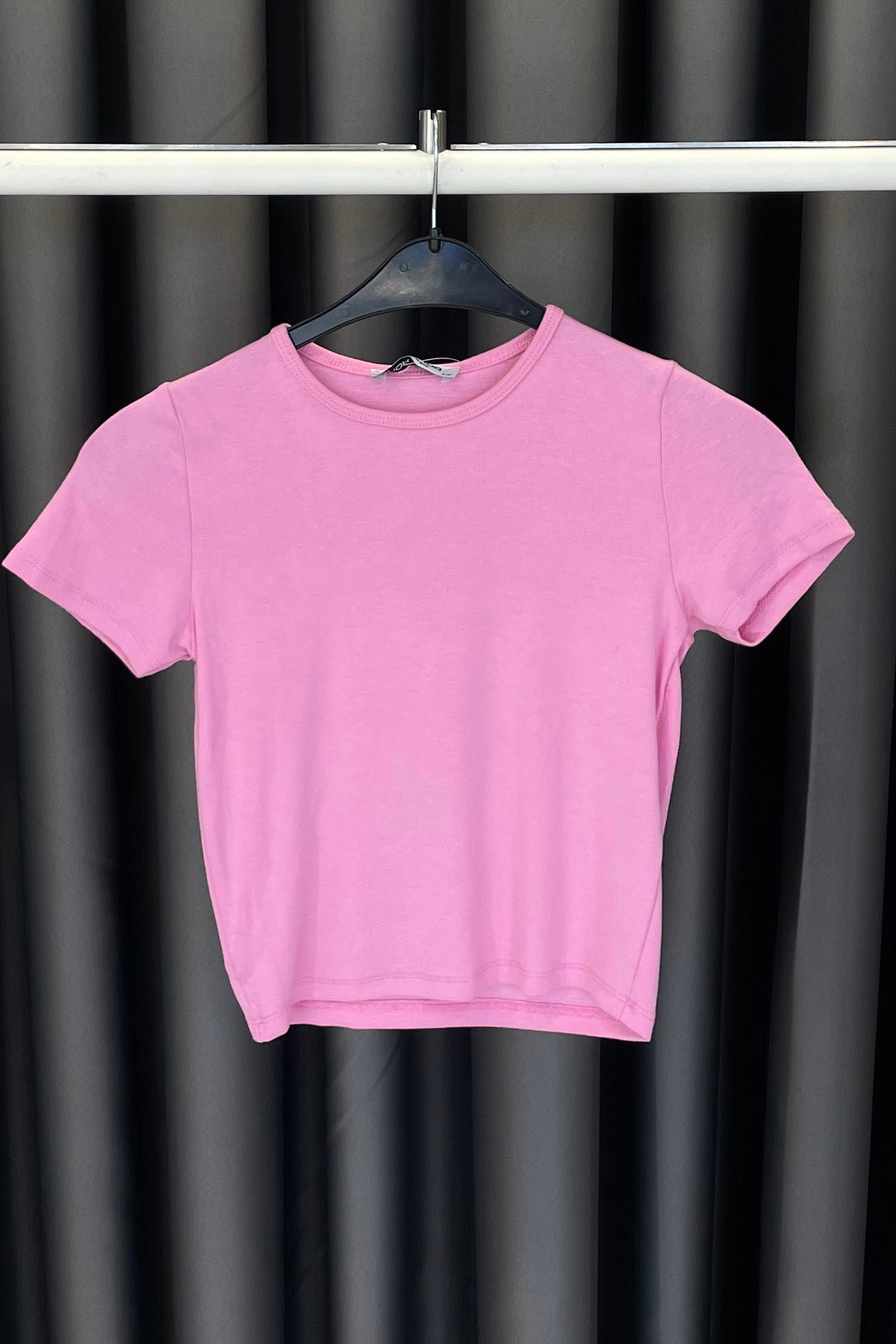 Bisiklet Yaka Basıc Oysho Crop - Pembe PEMBE