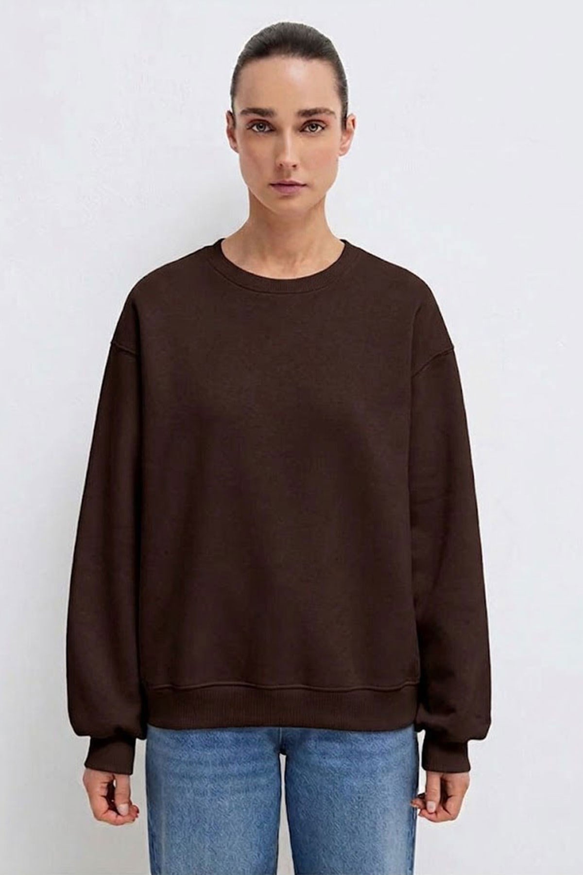 Bisiklet Yaka Basic Sweat - Acı Kahve Acı Kahve