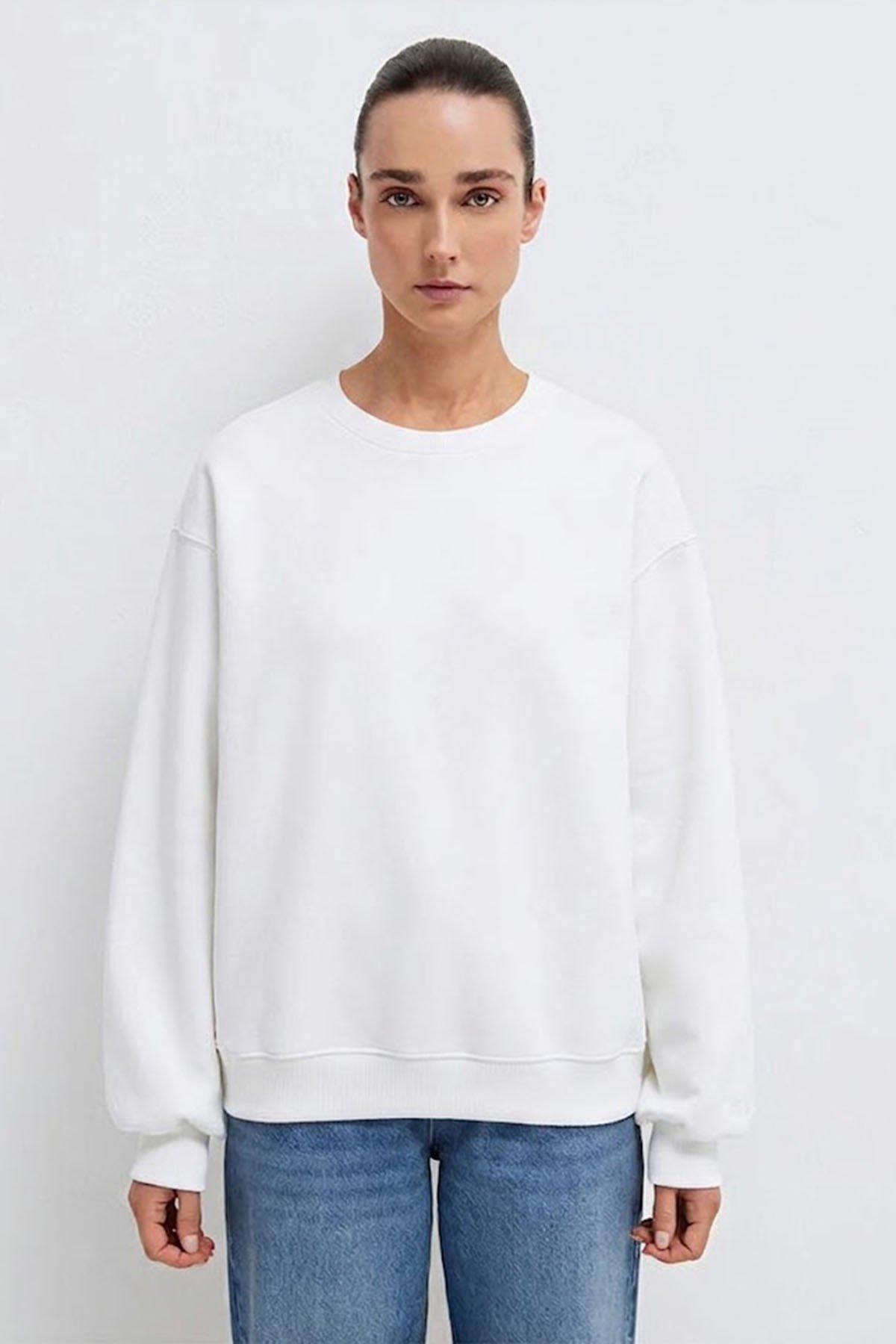 Bisiklet Yaka Basic Sweat - Ekru EKRU
