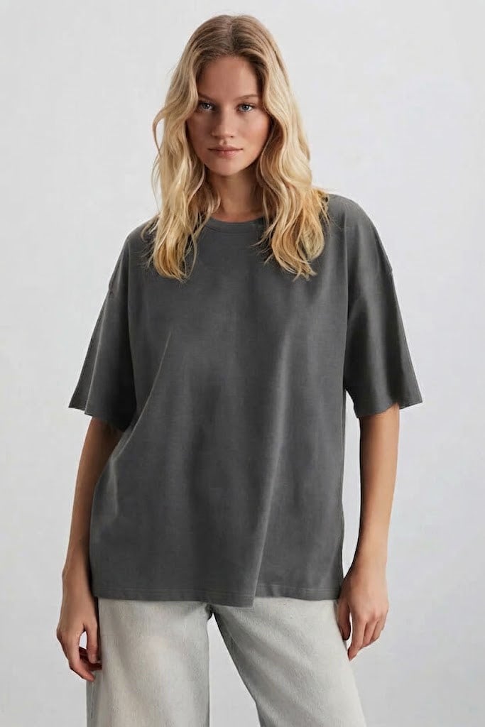 Bisiklet Yaka Oversize T-shirt FÜME