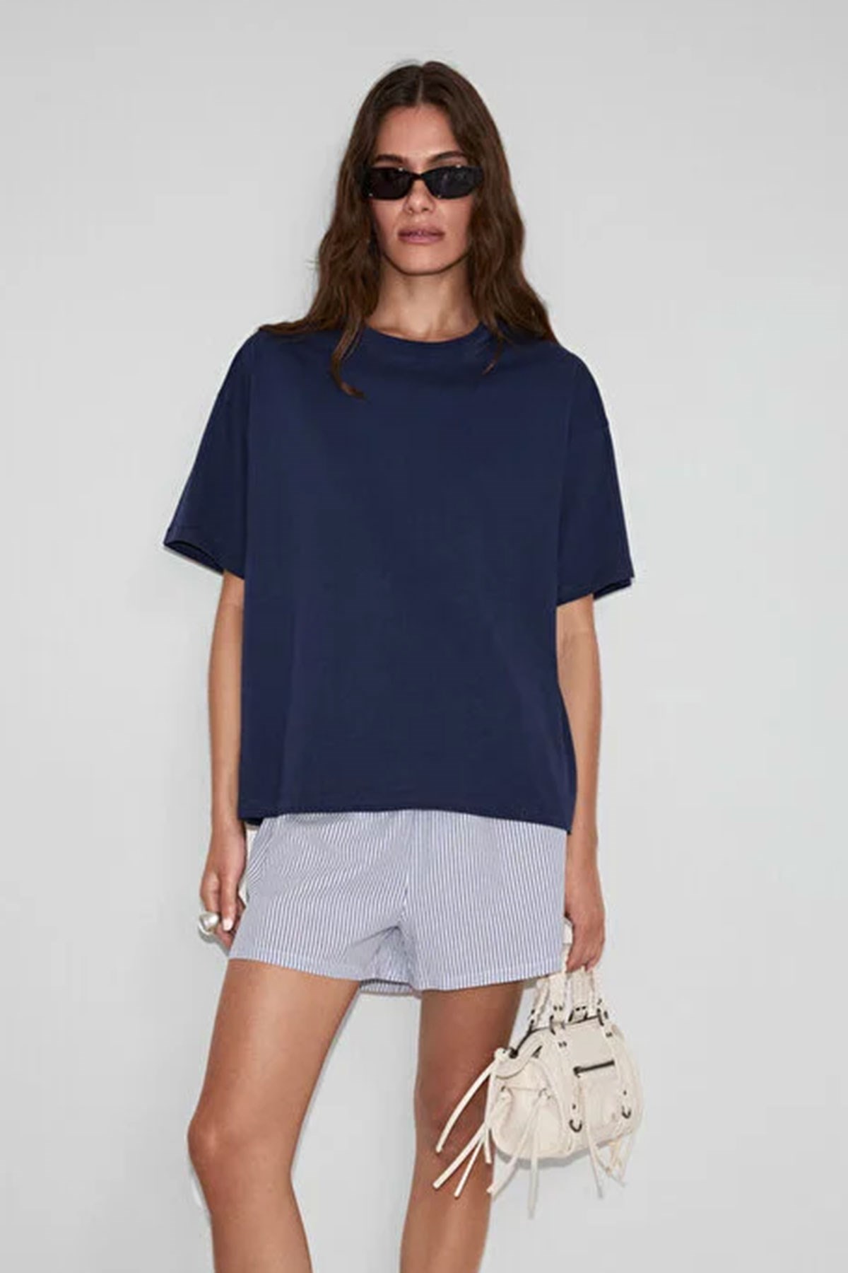 Bisiklet Yaka Oversize T-shirt LACİVERT