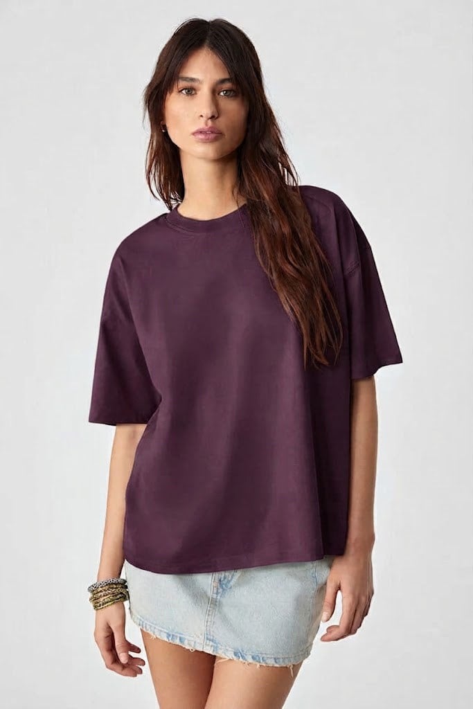 Bisiklet Yaka Oversize T-shirt MÜRDÜM