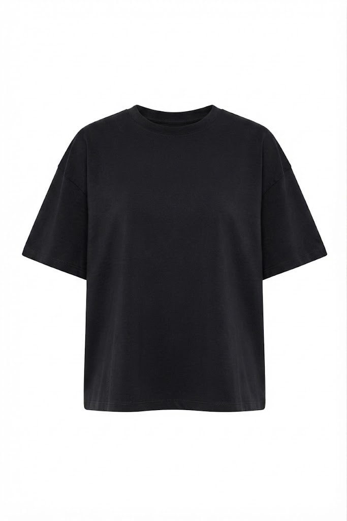 Bisiklet Yaka Oversize T-shirt SİYAH