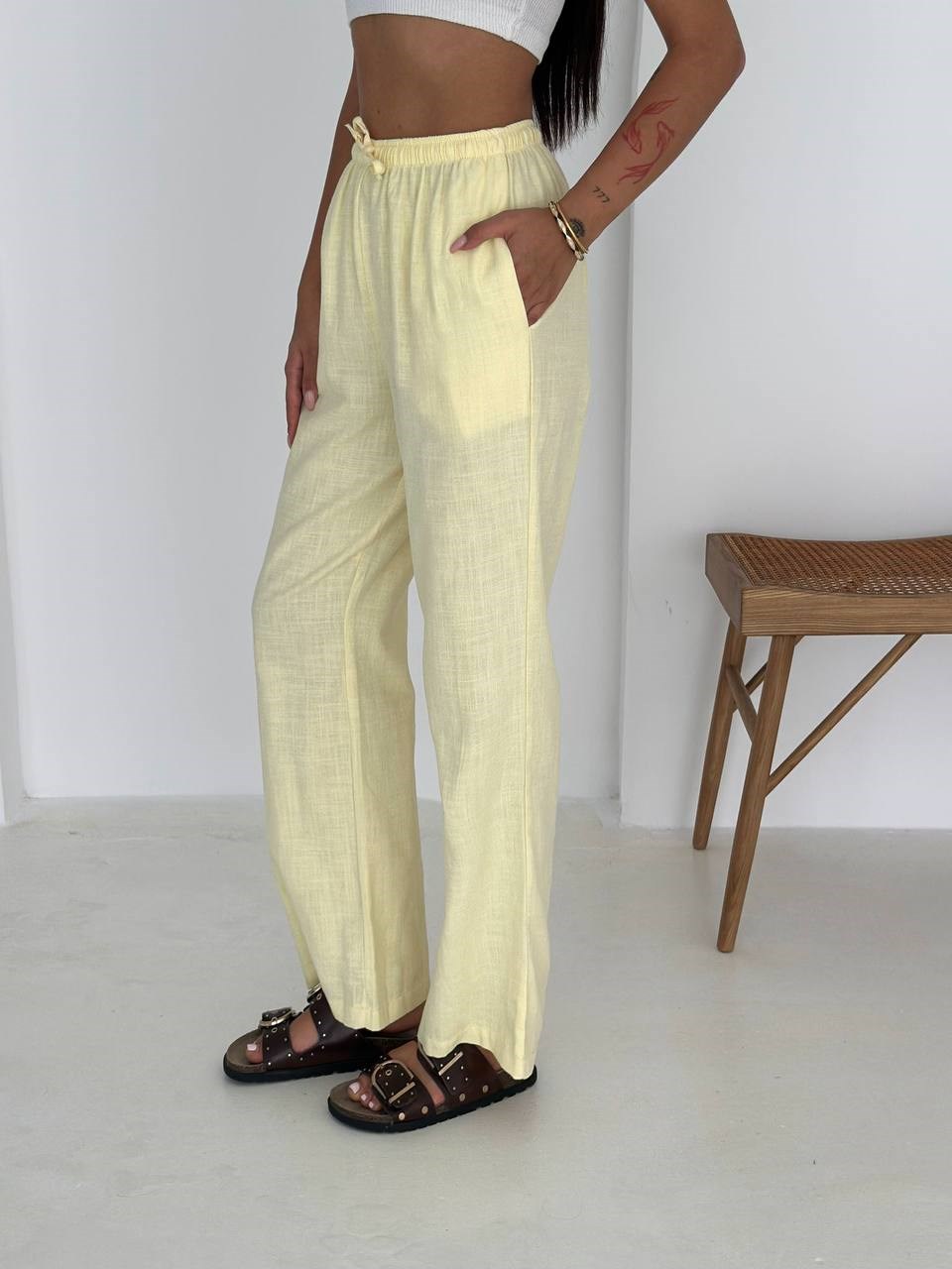 Cepli Keten Pantolon- Sarı SARI