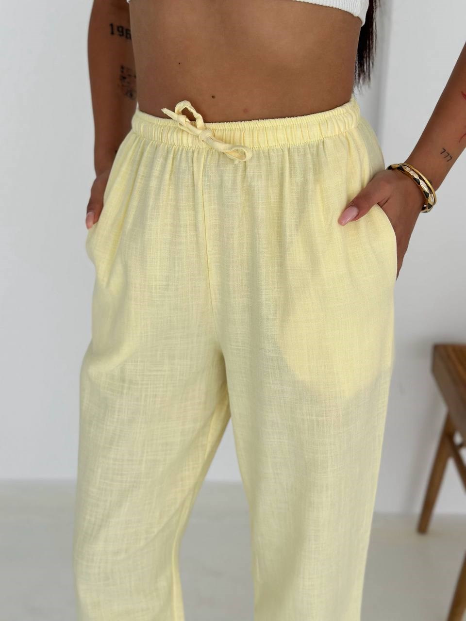 Cepli Keten Pantolon- Sarı SARI