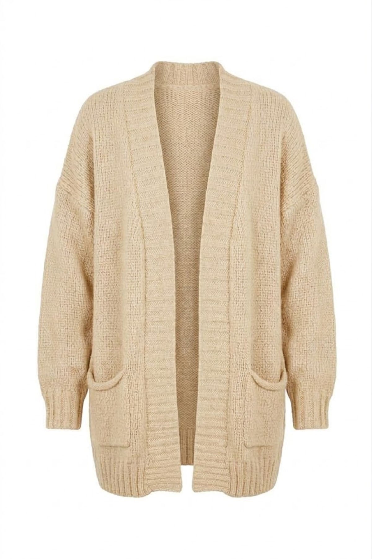 Cepli Oversize Hırka-Krem KREM