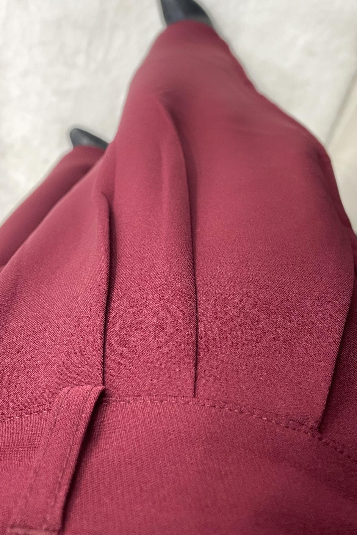 Çift Pileli Palazzo Kumaş Bol Paça Pantolon - Bordo BORDO