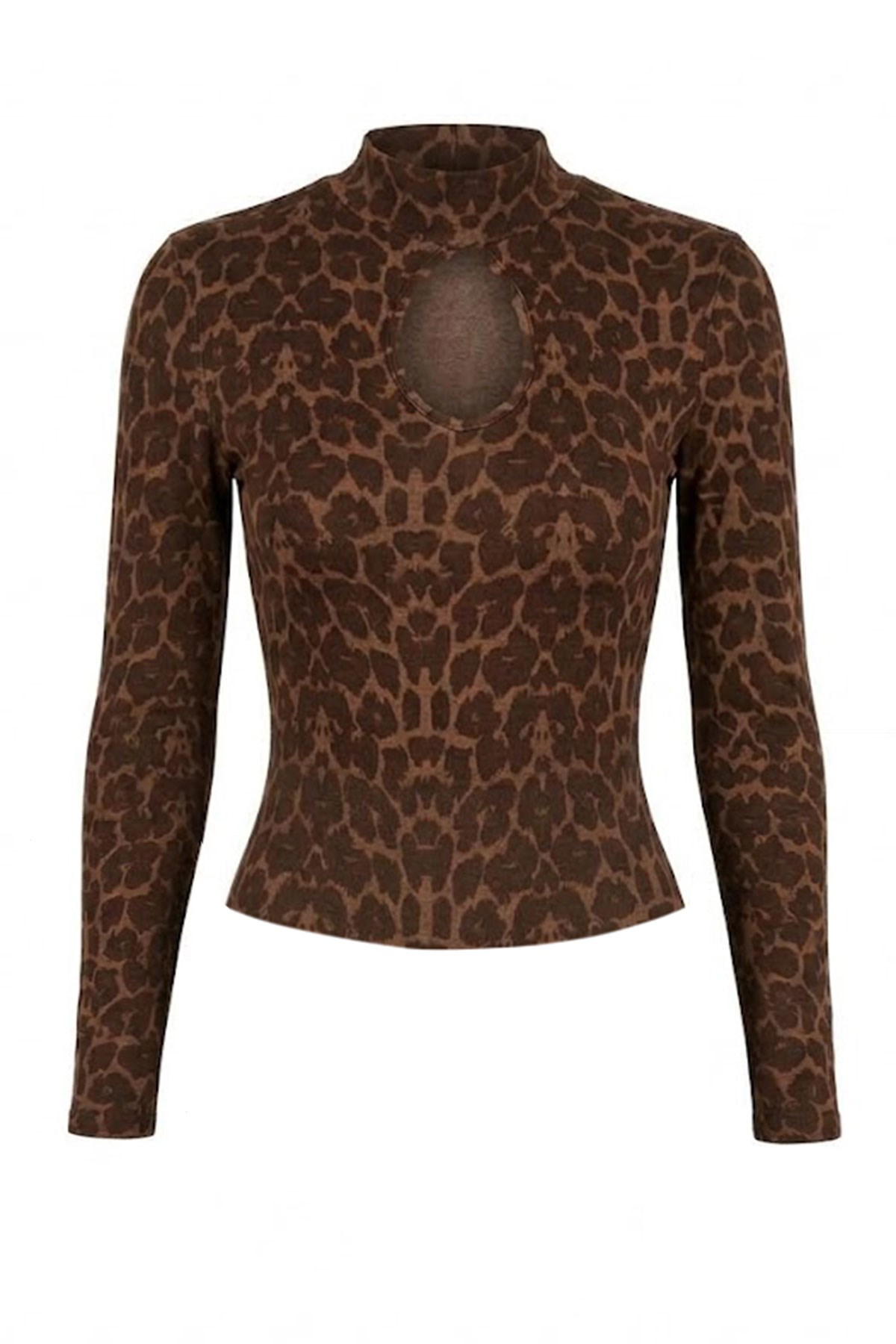 Damla Dekolteli Leopar Desen Bluz-Kahve KAHVE