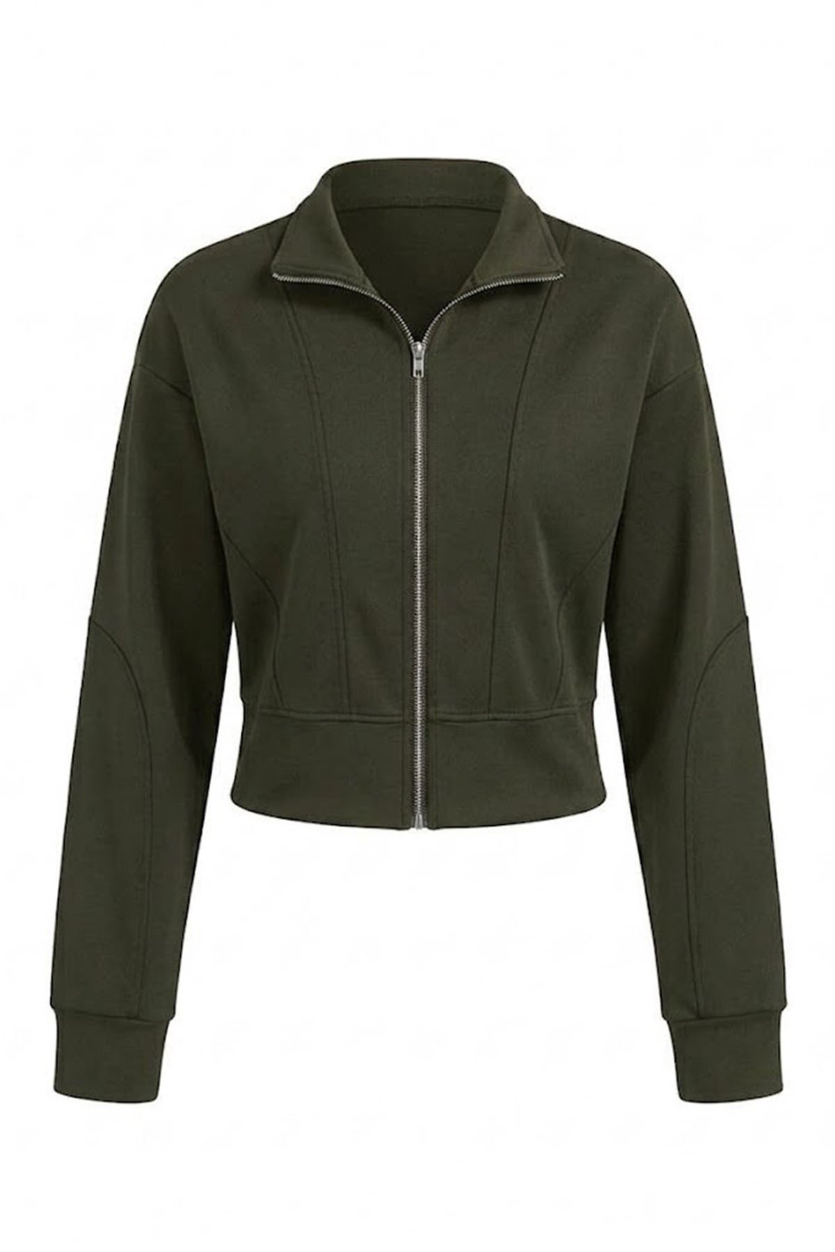 FERMUARLI DİK YAKA SWEAT HAKİ